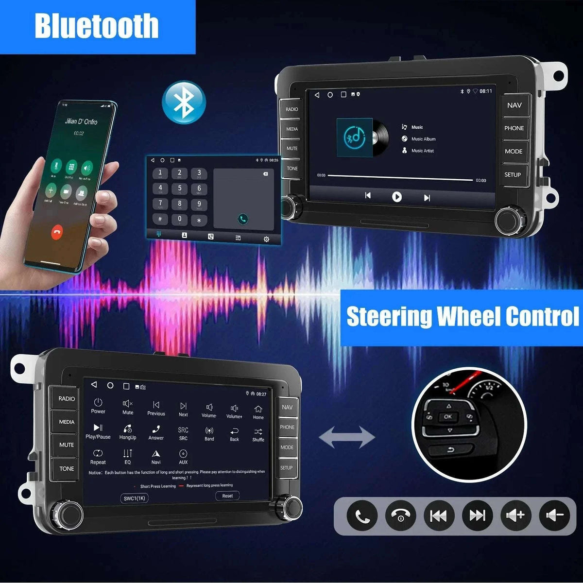 7" Android 14 Car Stereo for VW with CarPlay, GPS & Voice AI-1-32 Carplay / GERMANY / Quad Core