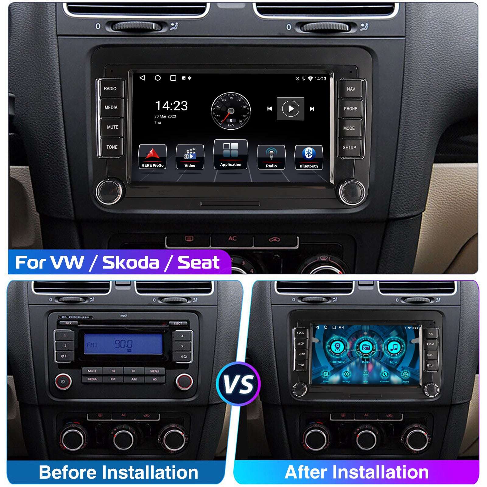 7" Android 14 Car Stereo for VW with CarPlay, GPS & Voice AI-1-32 Carplay / GERMANY / Quad Core