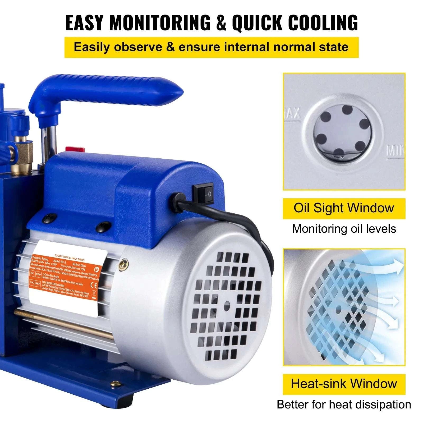 7 CFM Vacuum Pump 1/3 HP Single Stage for HVAC AC Refrigerant-7 CFM / US / United States