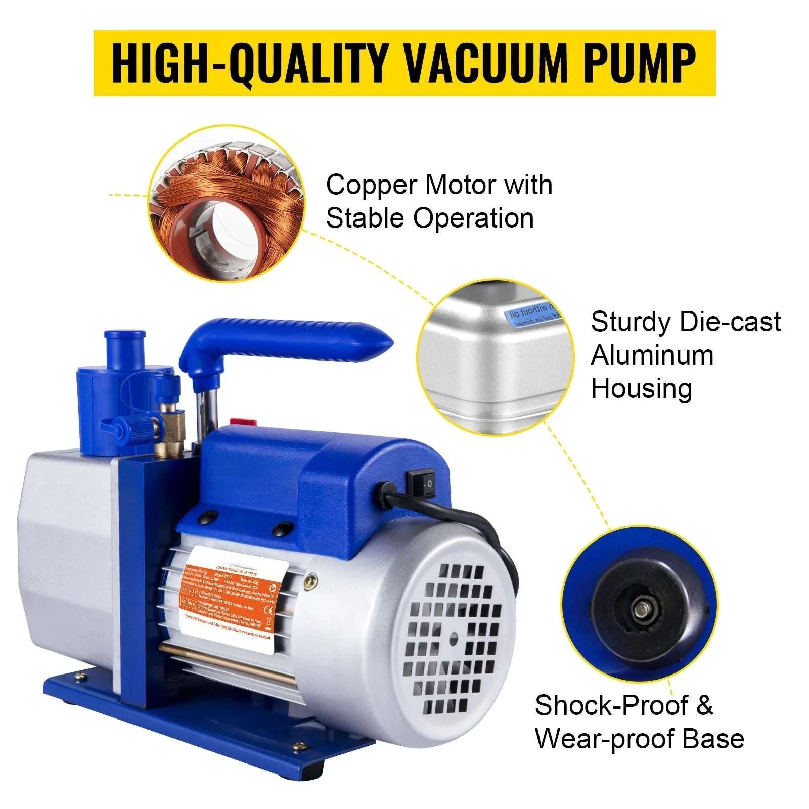 7 CFM Vacuum Pump 1/3 HP Single Stage for HVAC AC Refrigerant-7 CFM / US / United States