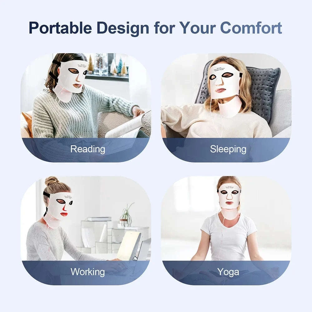 7 Color LED Silicone Face & Neck Mask for Skin Rejuvenation-WHITE / United States