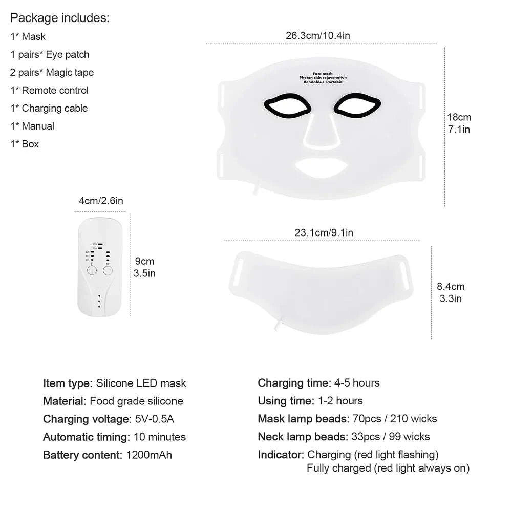 7 Color LED Silicone Face & Neck Mask for Skin Rejuvenation-WHITE / United States