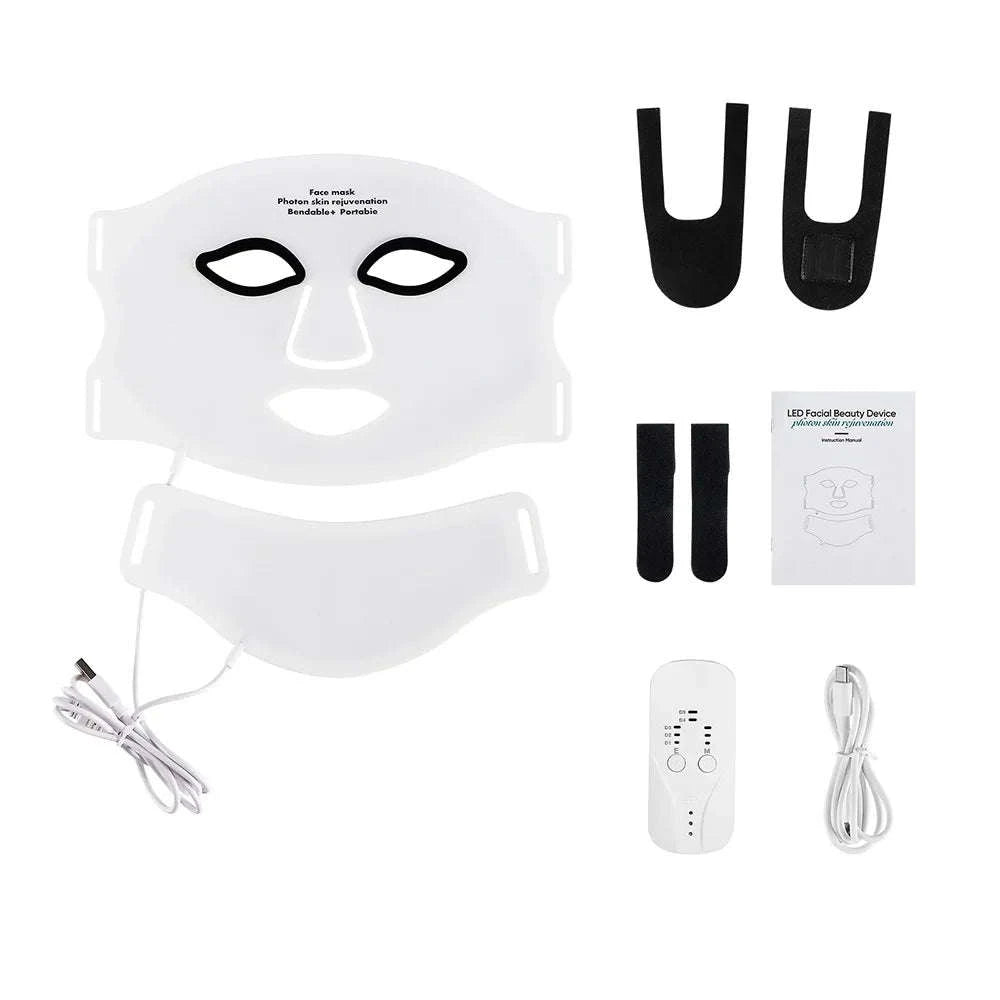 7 Color LED Silicone Face & Neck Mask for Skin Rejuvenation-WHITE / United States
