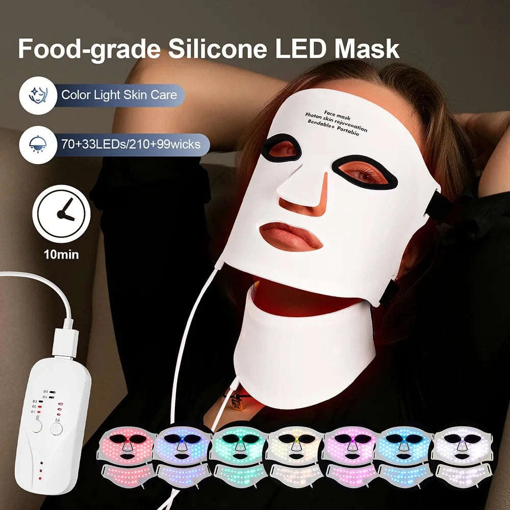 7 Color LED Silicone Face & Neck Mask for Skin Rejuvenation-WHITE / United States