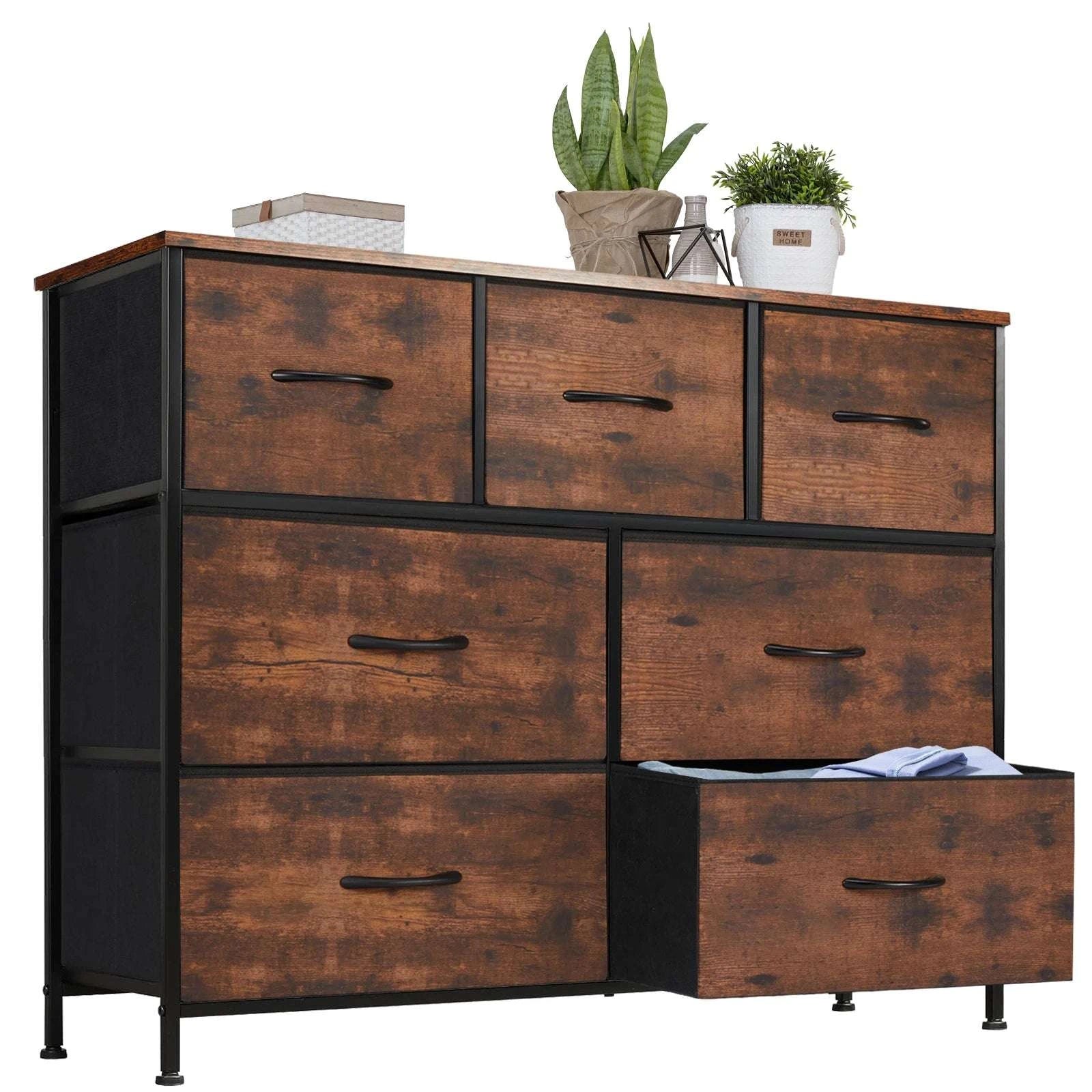 7-Drawer Fabric Dresser Organizer with Metal Frame and Wood Top-GRAY / GERMANY