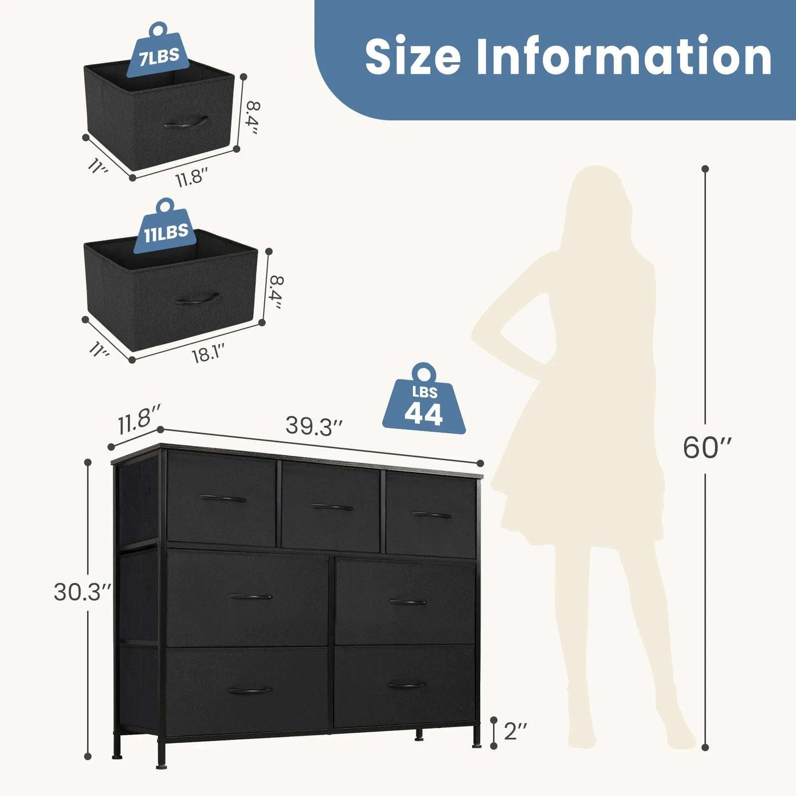 7-Drawer Fabric Dresser Organizer with Metal Frame and Wood Top-GRAY / GERMANY