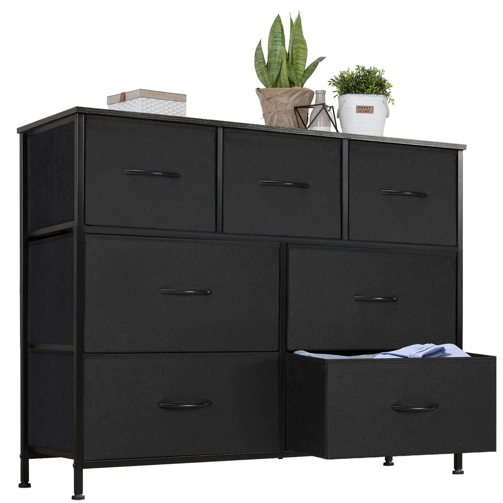 7-Drawer Fabric Dresser Organizer with Metal Frame and Wood Top-GRAY / GERMANY