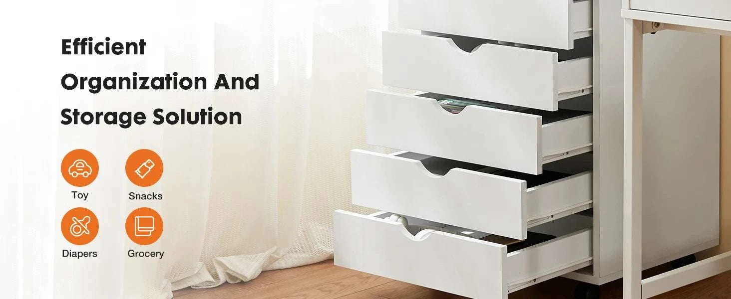 7 Drawer Rolling Storage Cabinet with Wheels Wooden Chest Organizer-WHITE / United States
