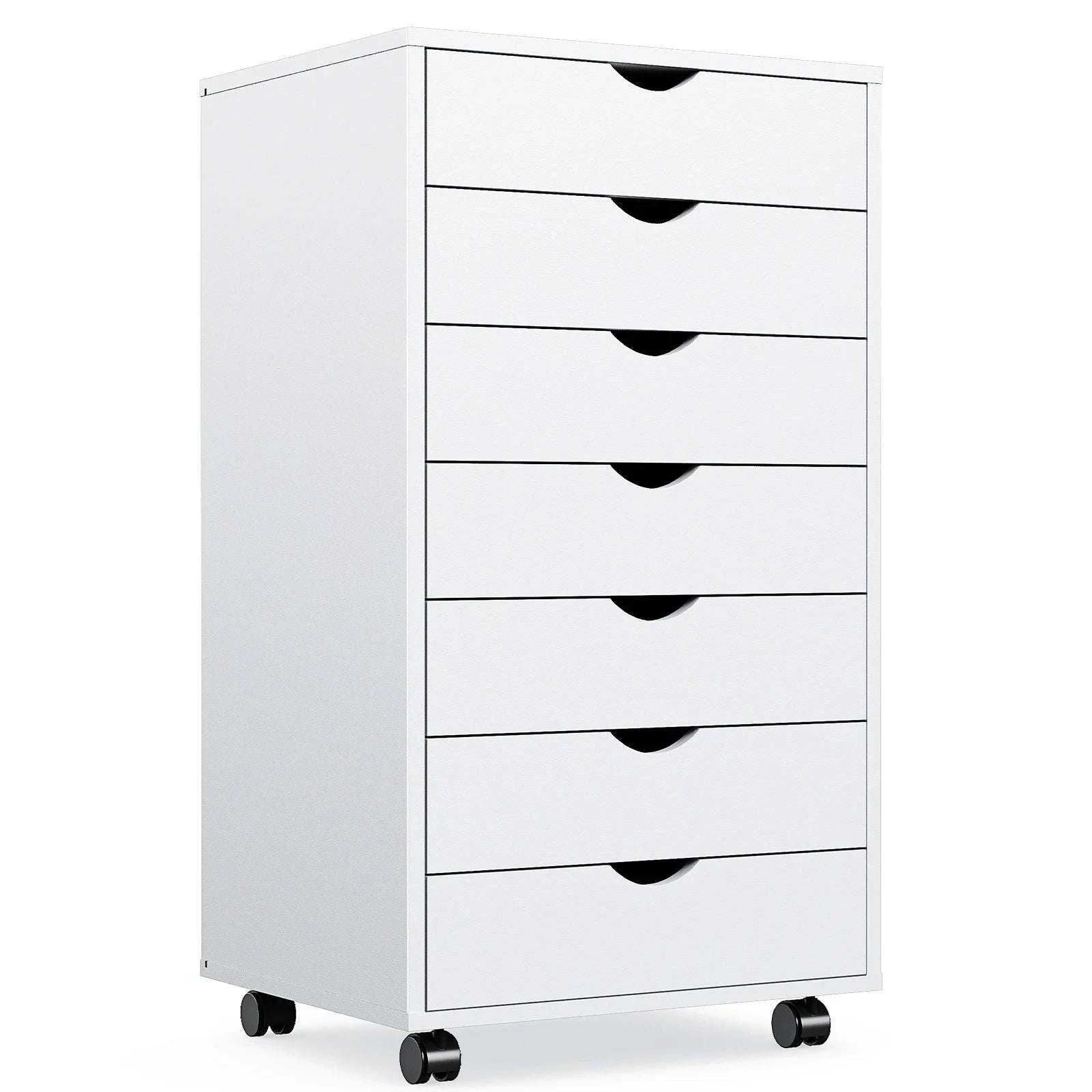 7 Drawer Rolling Storage Cabinet with Wheels Wooden Chest Organizer-WHITE / United States
