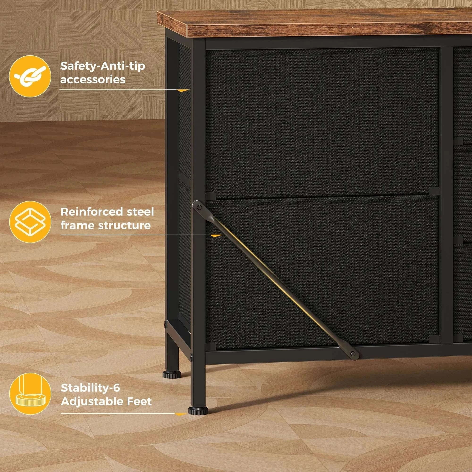 7 Drawer TV Stand Dresser with Storage & Charging Station for 32–55” TVs-Chocolate / United States