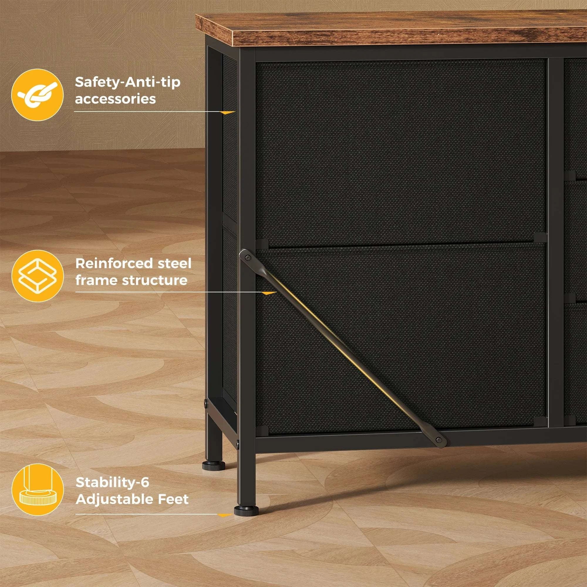 7 Drawer TV Stand Dresser with Storage & Charging Station for 32–55” TVs-Chocolate / United States
