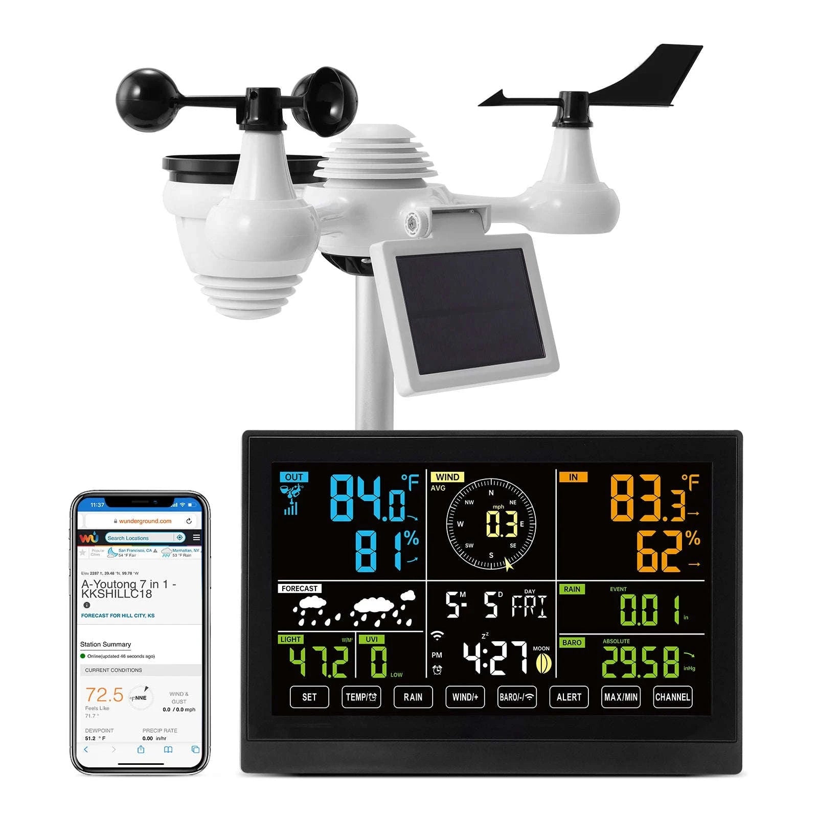 7-in-1 WiFi Weather Station with Solar Sensor & 7.5" Display-CZECH REPUBLIC