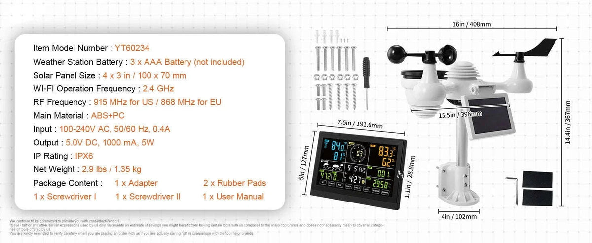 7-in-1 WiFi Weather Station with Solar Sensor & 7.5" Display-CZECH REPUBLIC
