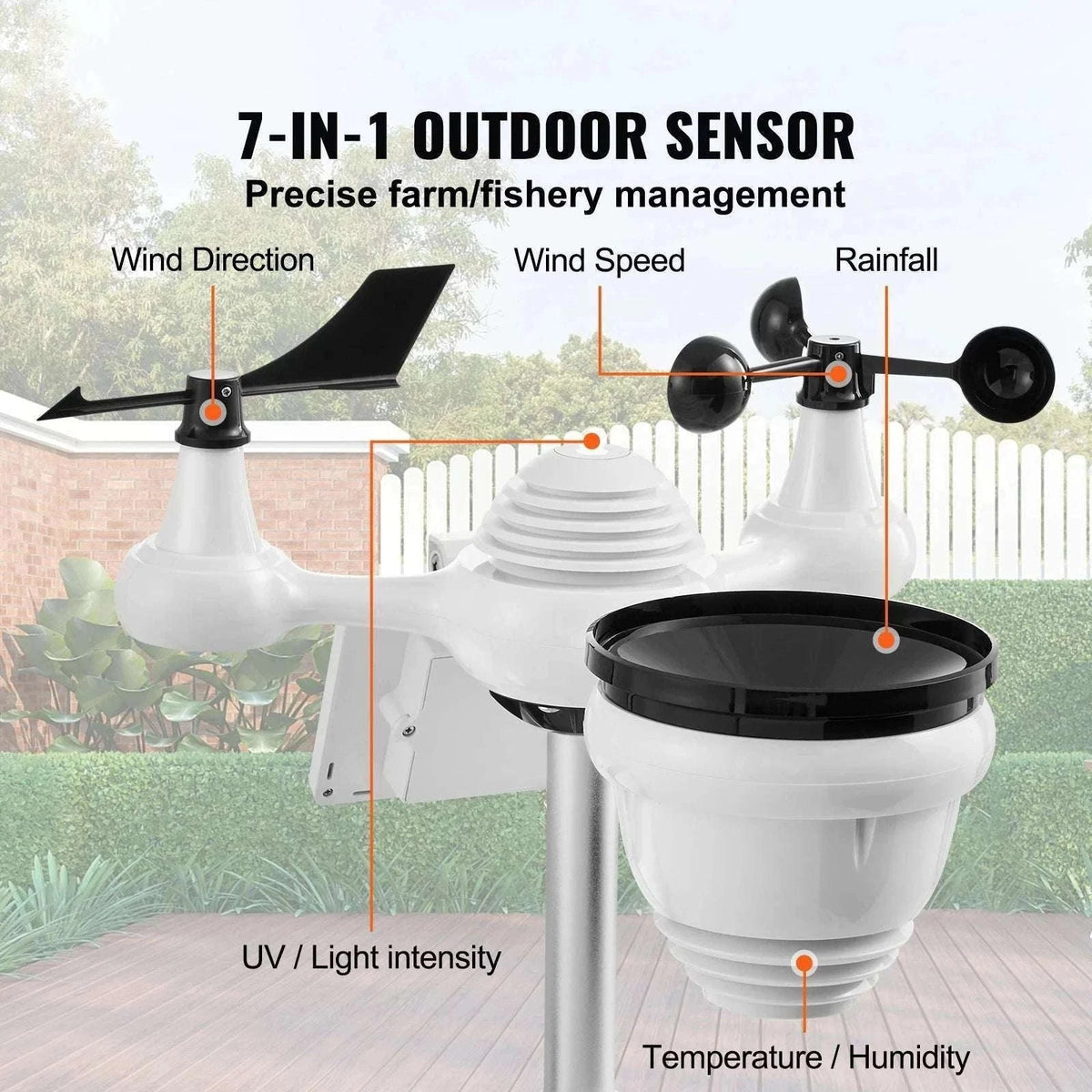 7-in-1 WiFi Weather Station with Solar Sensor & 7" Display-YT60233 / United States