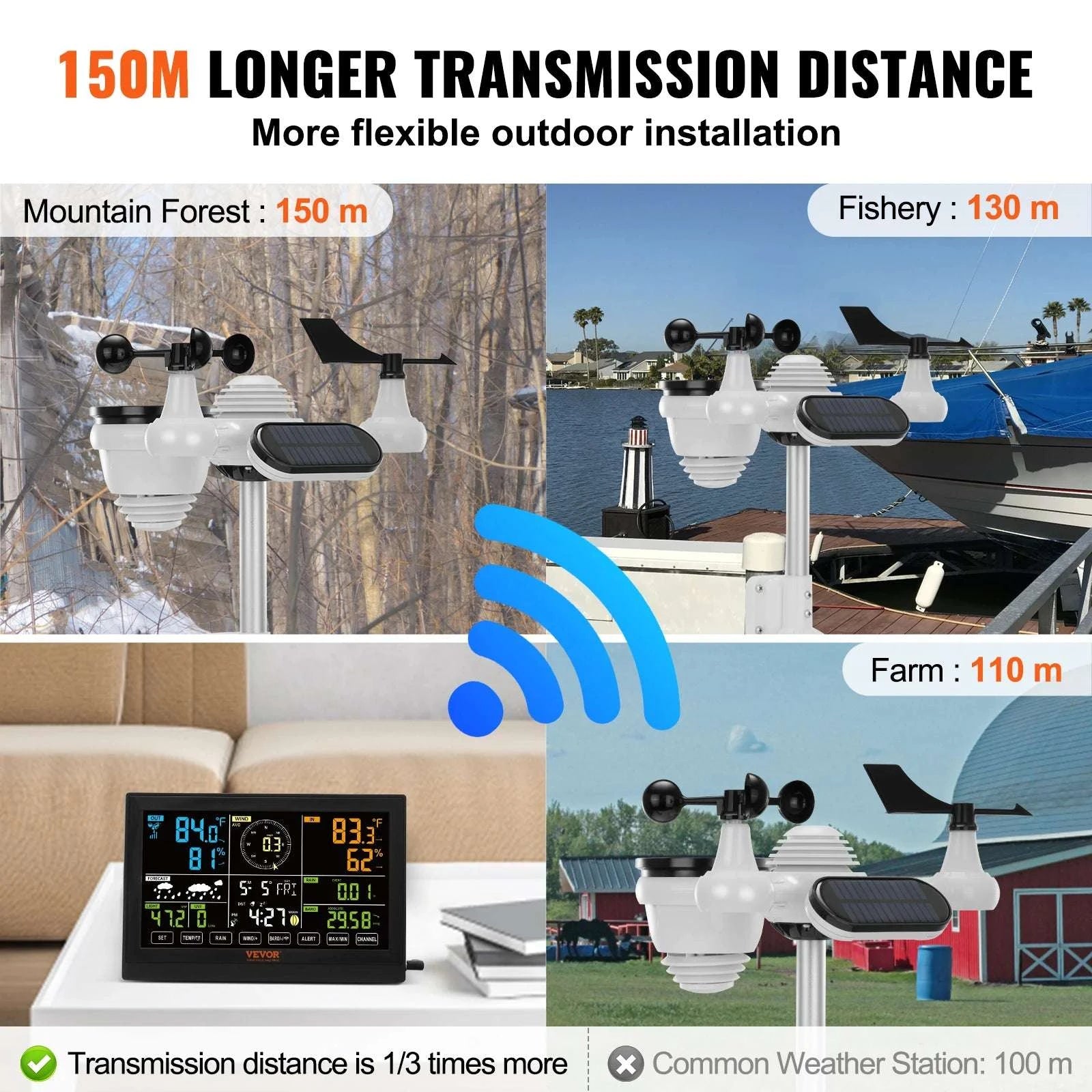 7-in-1 Wireless Weather Station with 7.5" Display & Outdoor Sensor-spain