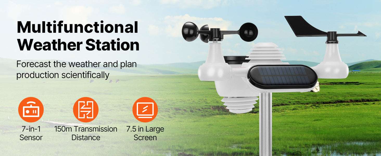 7-in-1 Wireless Weather Station with 7.5" Display & Outdoor Sensor-spain