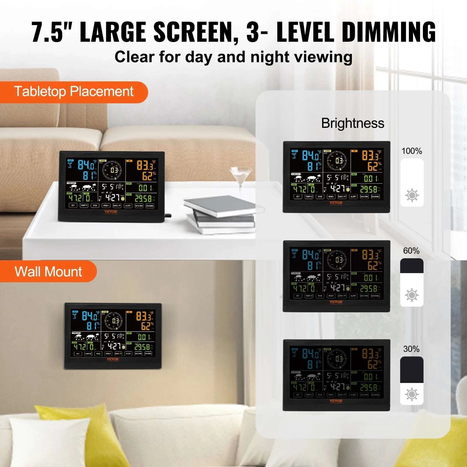 7-in-1 Wireless Weather Station with 7.5" Display & Outdoor Sensor-spain