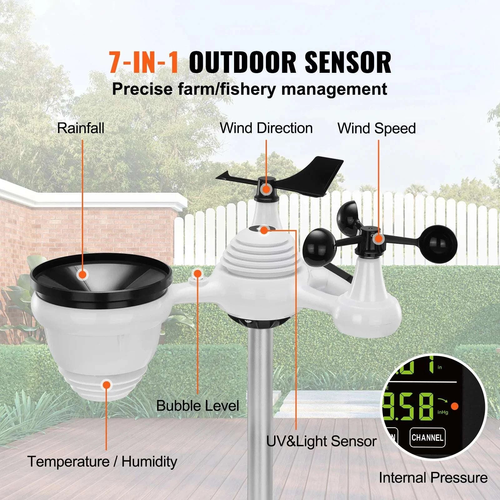7-in-1 Wireless Weather Station with 7.5" Display & Outdoor Sensor-spain