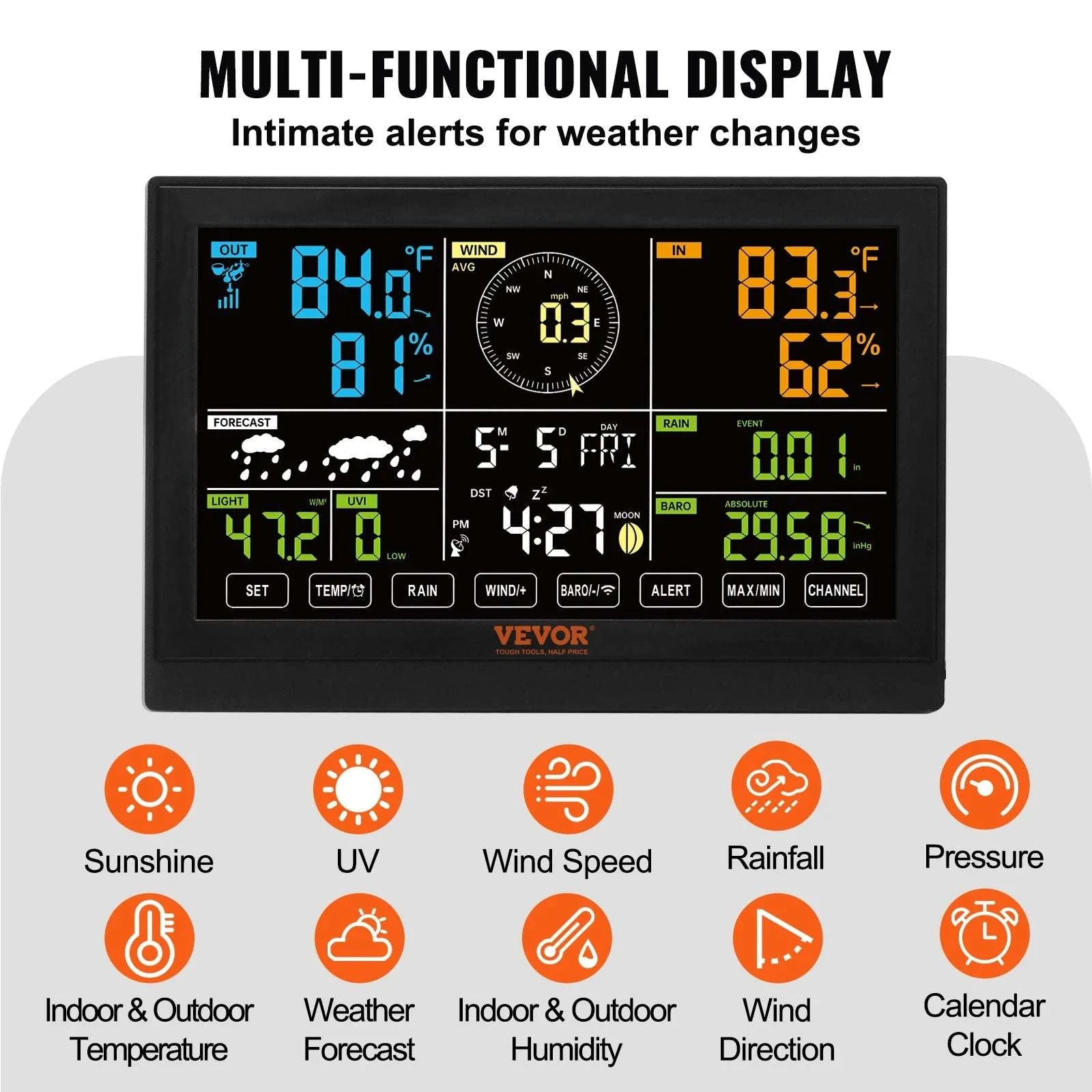 7-in-1 Wireless Weather Station with 7.5" Display & Outdoor Sensor-spain