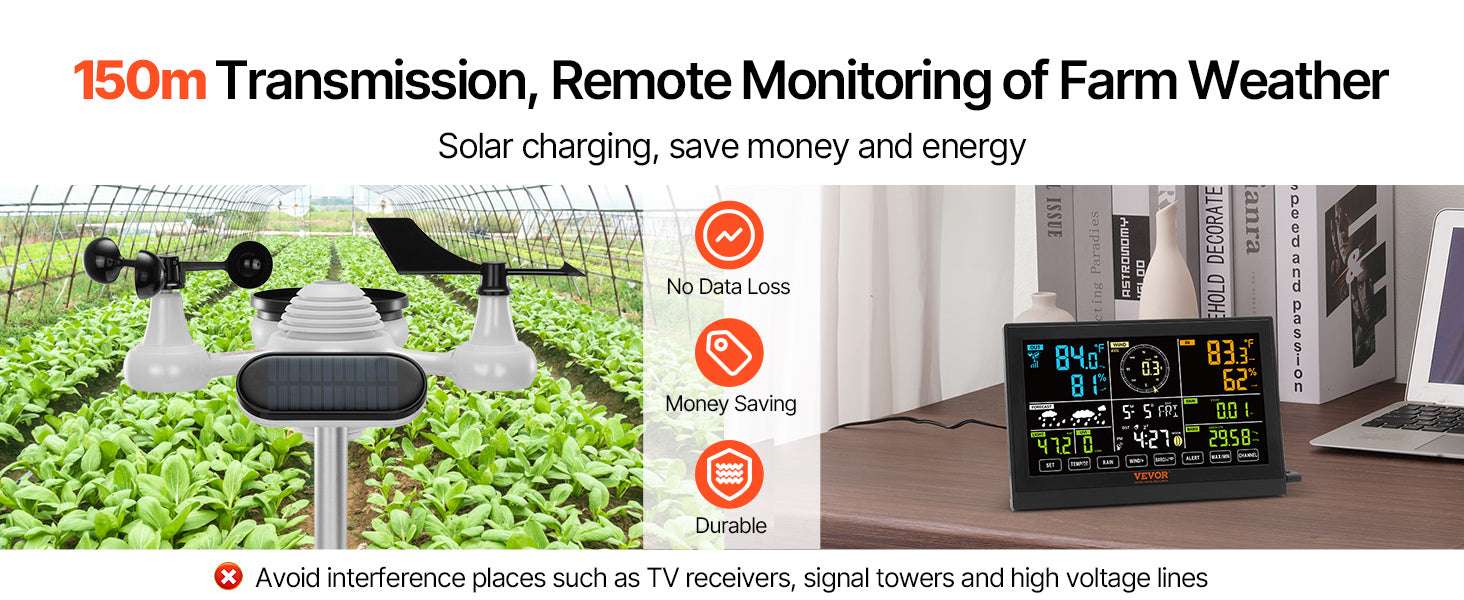 7-in-1 Wireless Weather Station with 7.5" Display & Outdoor Sensor-spain