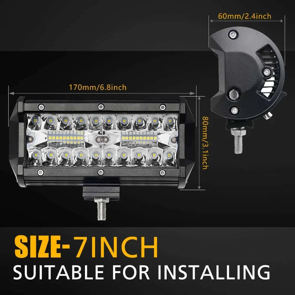 7 Inch 120W LED Work Light Bar 2-Pack Combo Beam 12V-24V IP68-7inch