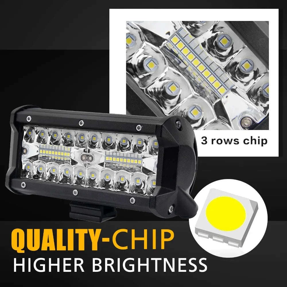 7 Inch 120W LED Work Light Bar 2-Pack Combo Beam 12V-24V IP68-7inch