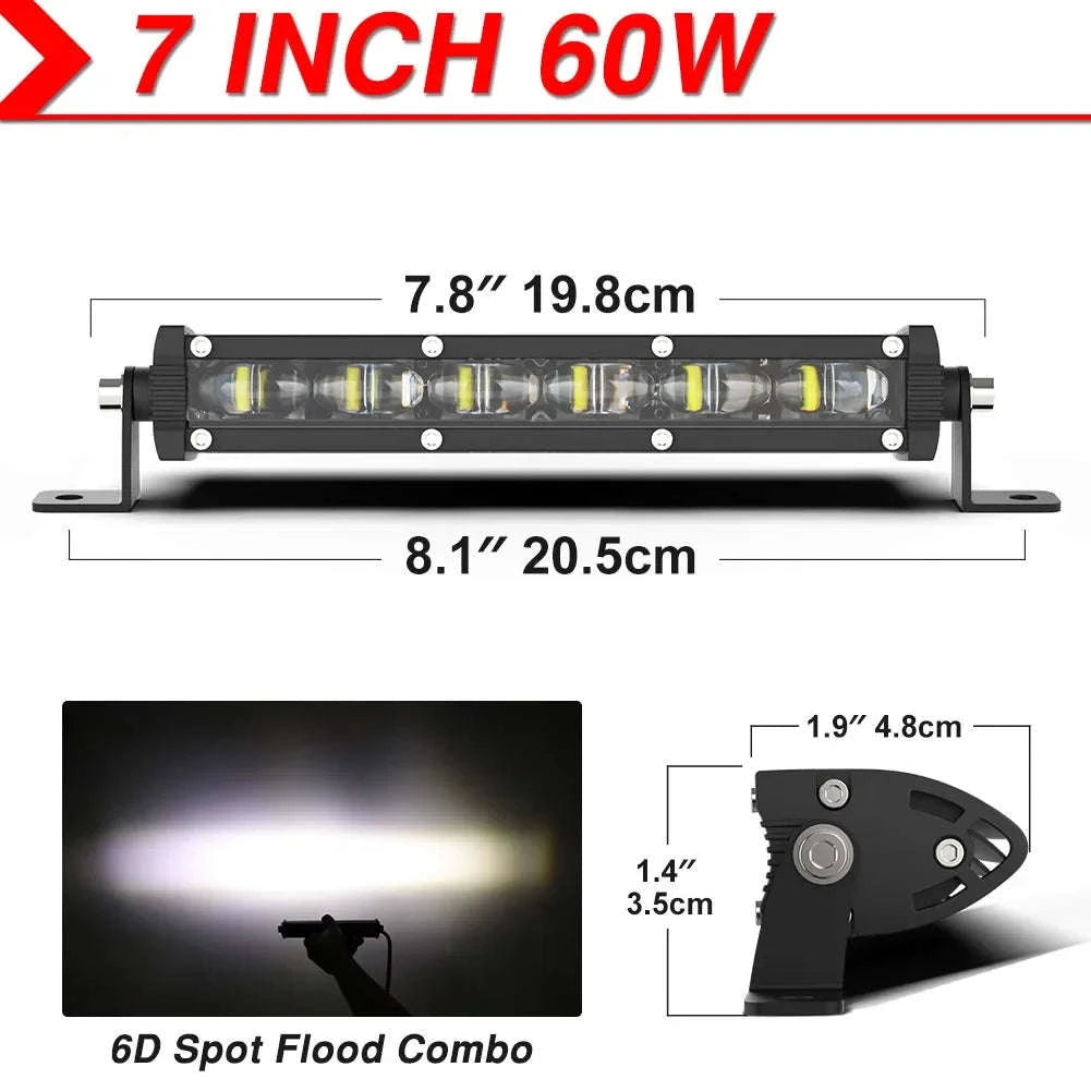 7 Inch 120W LED Work Light Bar for 12V/24V Vehicles-Flood-8IN-Y