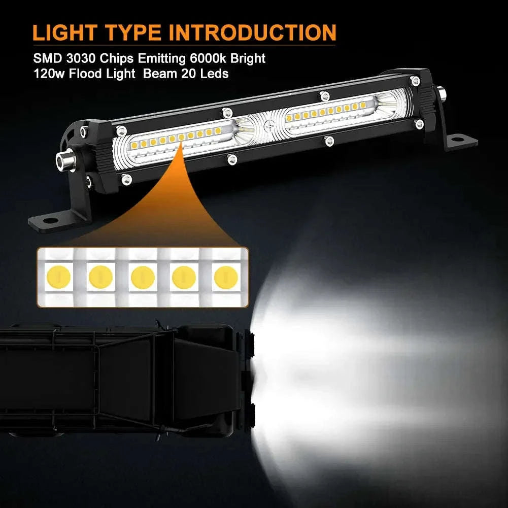 7 Inch 120W LED Work Light Bar for 12V/24V Vehicles-Flood-8IN-Y