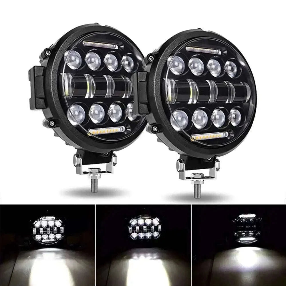 7 Inch 60W Round LED Work Light with DRL, High/Low Beam, IP68-white 2pcs