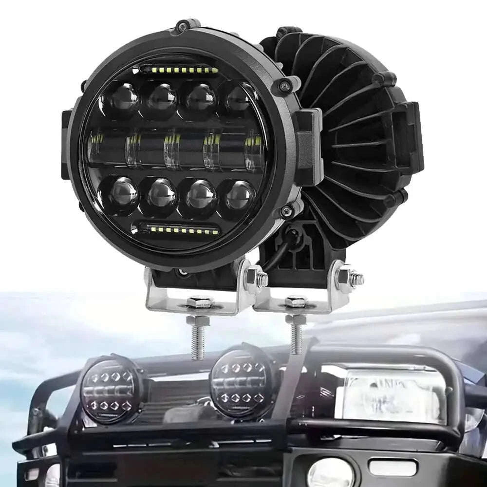 7 Inch 60W Round LED Work Light with DRL, High/Low Beam, IP68-white 2pcs