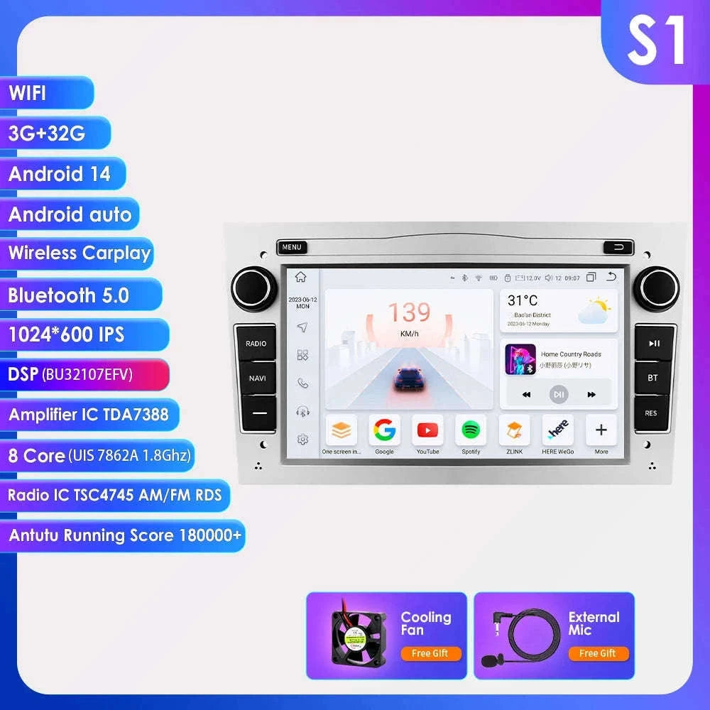 7-Inch Android Car Radio with CarPlay for Opel-S6 Black / france