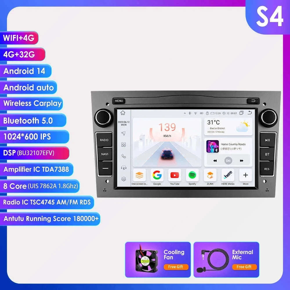 7-Inch Android Car Radio with CarPlay for Opel-S6 Black / france