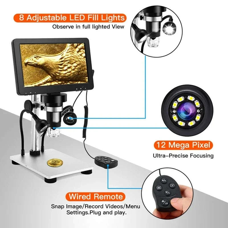 7 Inch Digital Microscope 50X-1200X HD LCD for PCB Electronics Soldering-United Kingdom