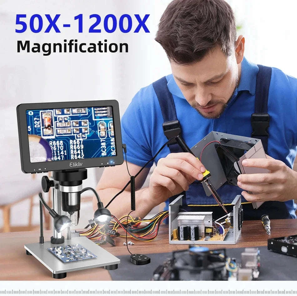 7 Inch Digital Microscope 50X-1200X HD LCD for PCB Electronics Soldering-United Kingdom