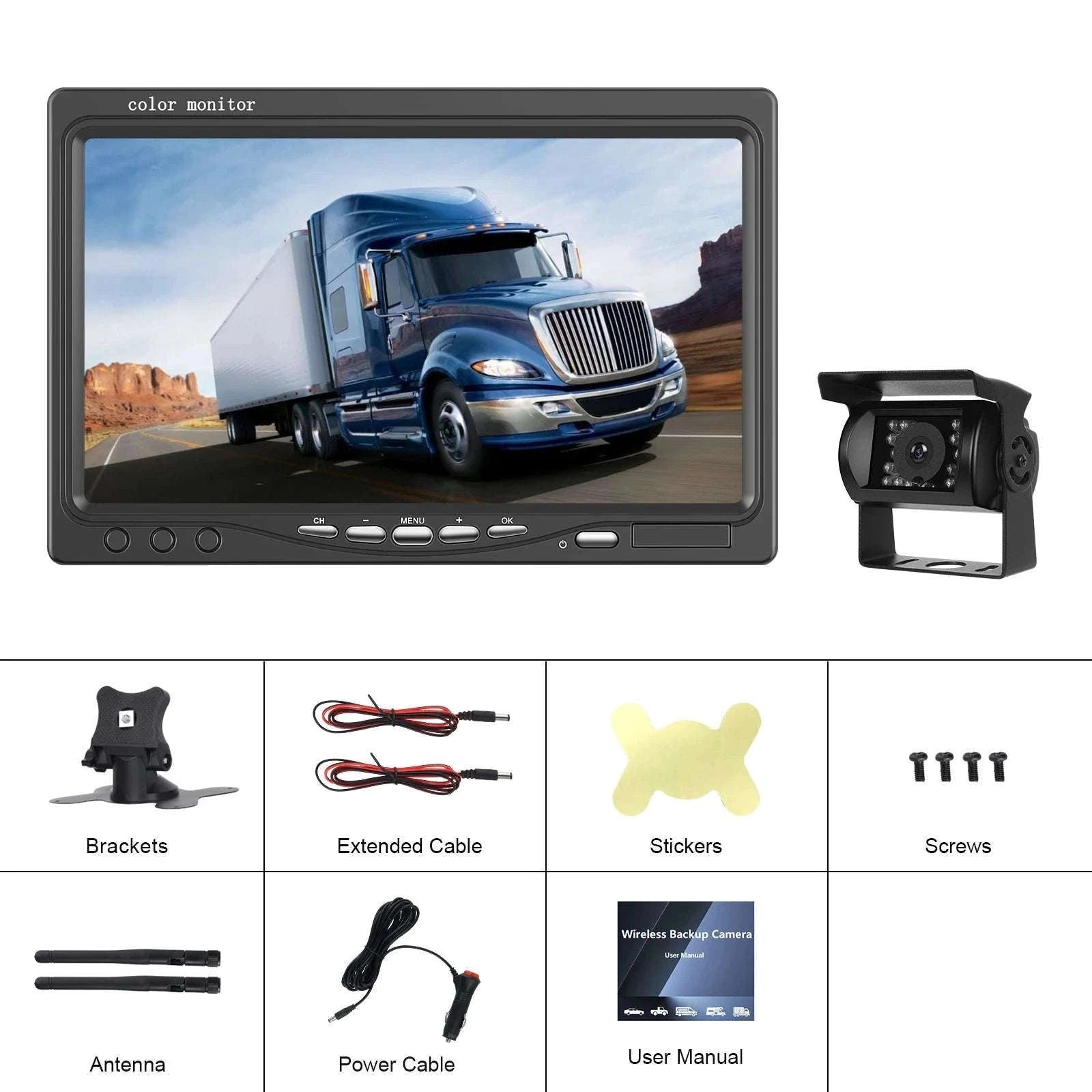 7-Inch IPS Wireless Rearview Camera System for RV, Truck & Trailer-Monitor with 1 Camera / Germany