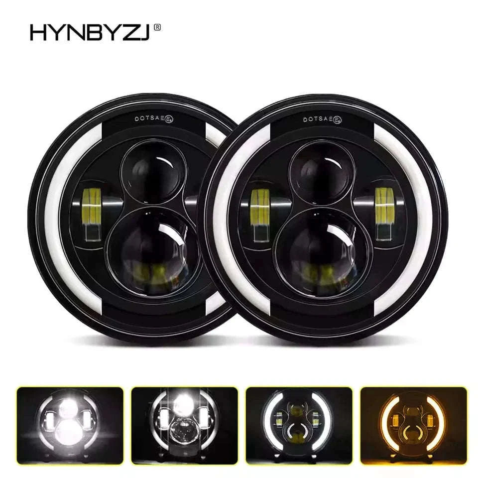 7 Inch LED Headlight Halo Ring with Hi/Lo Beam, Angel Eyes DRL and Amber Turn Signal-1pc  7inch headlight