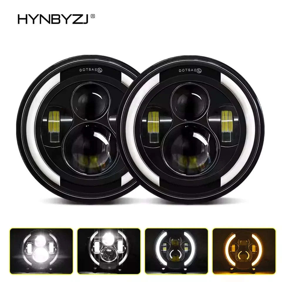 7 Inch LED Headlight Halo Ring with Hi/Lo Beam, Angel Eyes DRL and Amber Turn Signal-1pc  7inch headlight