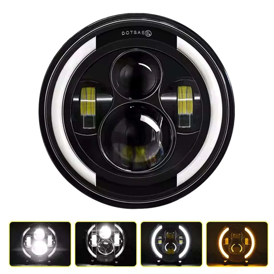7 Inch LED Headlight Halo Ring with Hi/Lo Beam, Angel Eyes DRL and Amber Turn Signal-1pc  7inch headlight