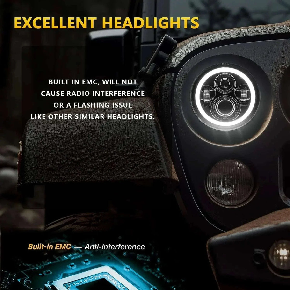 7 Inch LED Headlight Halo Ring with Hi/Lo Beam, DRL and Amber Turn Signal-2pcs 7inch