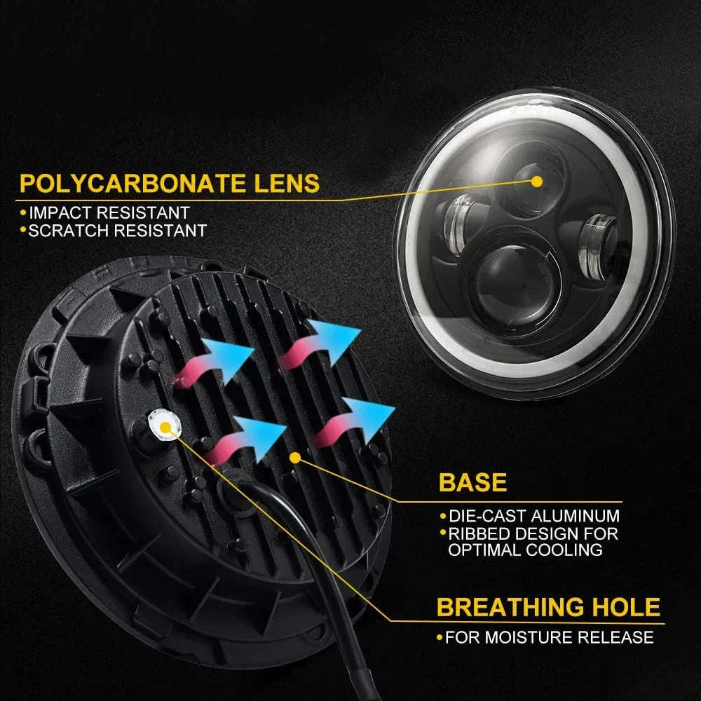7 Inch LED Headlight Halo Ring with Hi/Lo Beam, DRL and Amber Turn Signal-2pcs 7inch