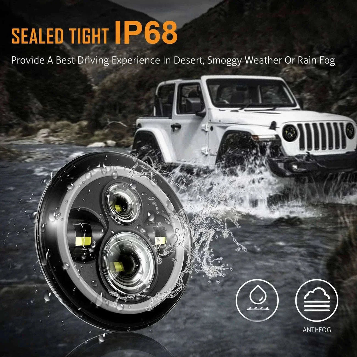 7 Inch LED Headlight Halo Ring with Hi/Lo Beam, DRL and Amber Turn Signal-2pcs 7inch