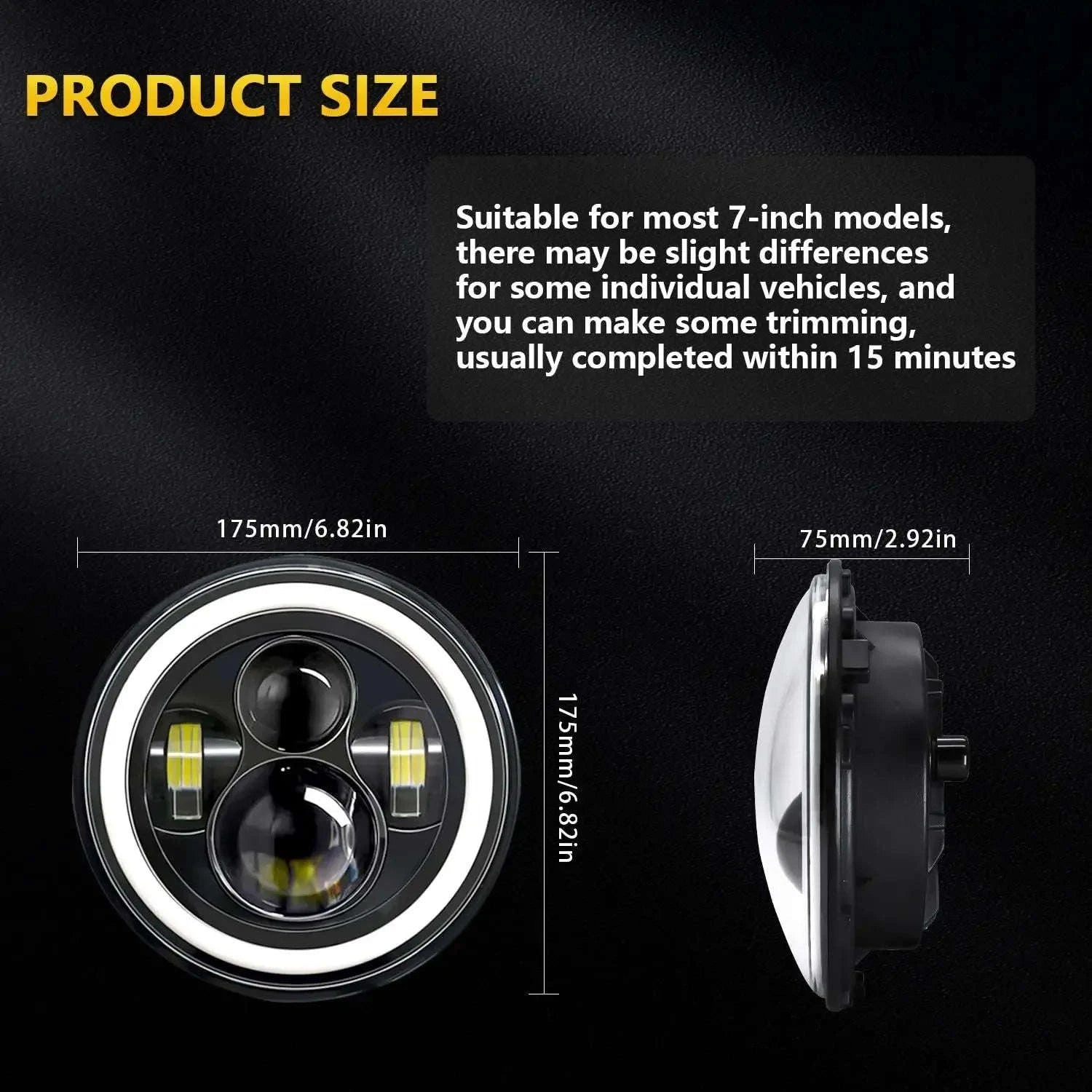 7 Inch LED Headlight Halo Ring with Hi/Lo Beam, DRL and Amber Turn Signal-2pcs 7inch