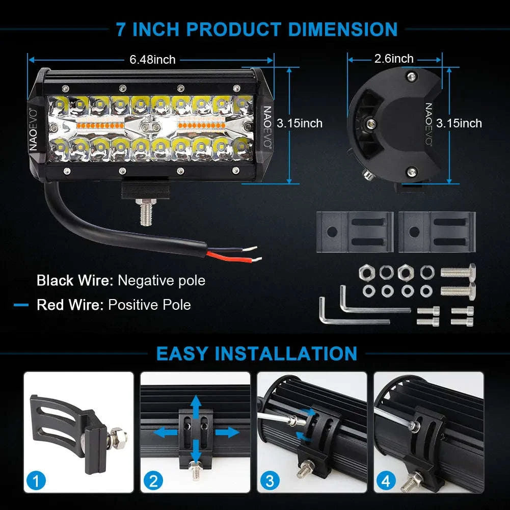 7 Inch LED Light Bar 240W Combo Beam Work Light-Bracket B
