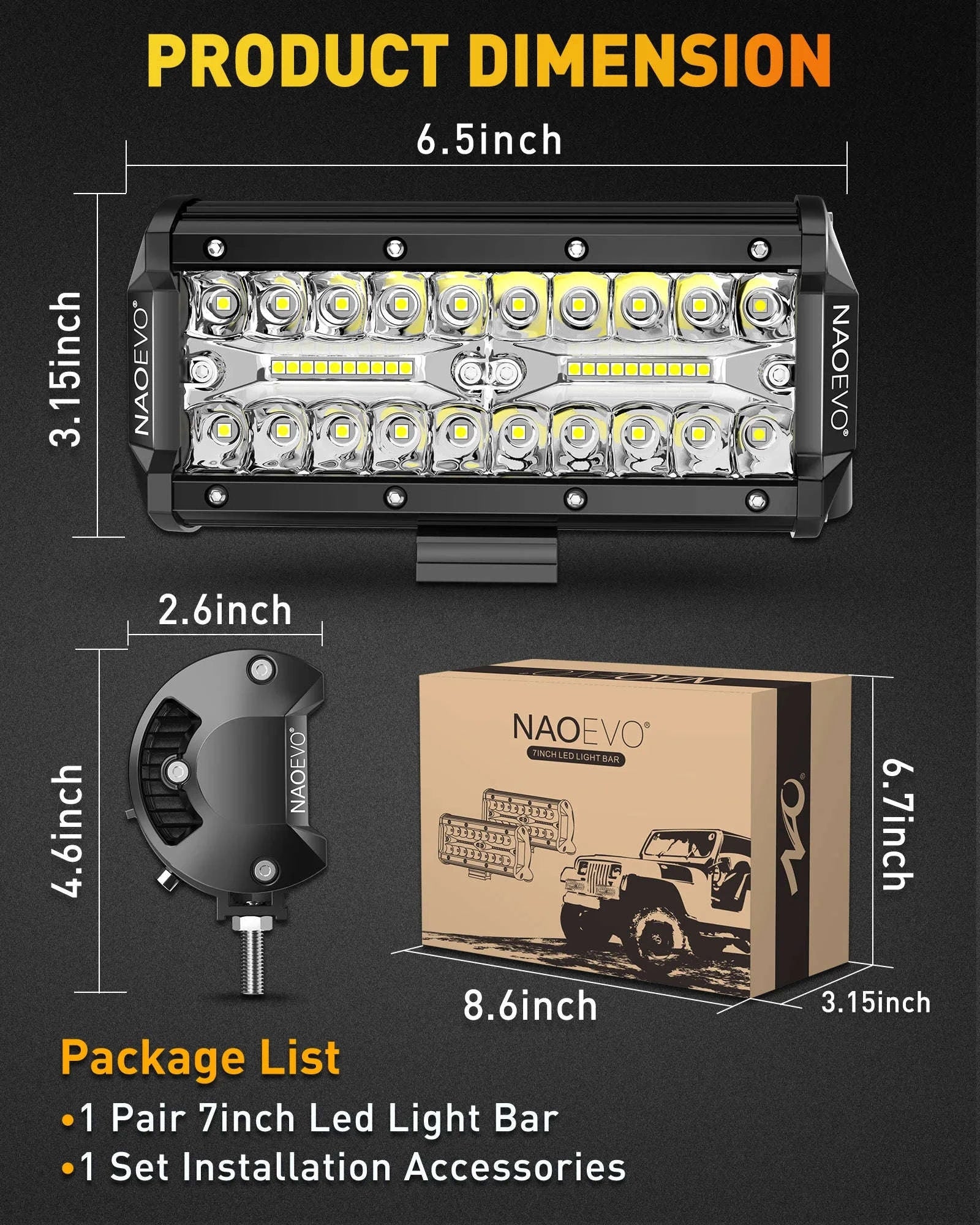7 Inch LED Light Bar 240W Spot Flood Combo Waterproof Work Light-7inch Work Light