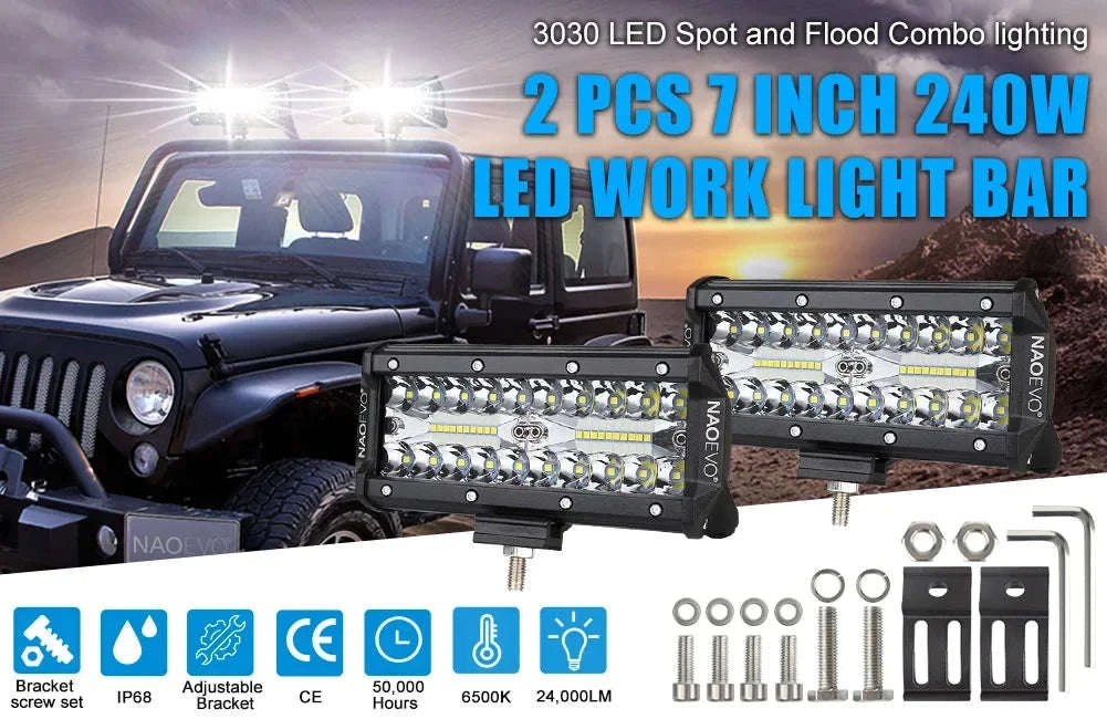 7 Inch LED Light Bar 240W Waterproof Work Light-7inch Work Light