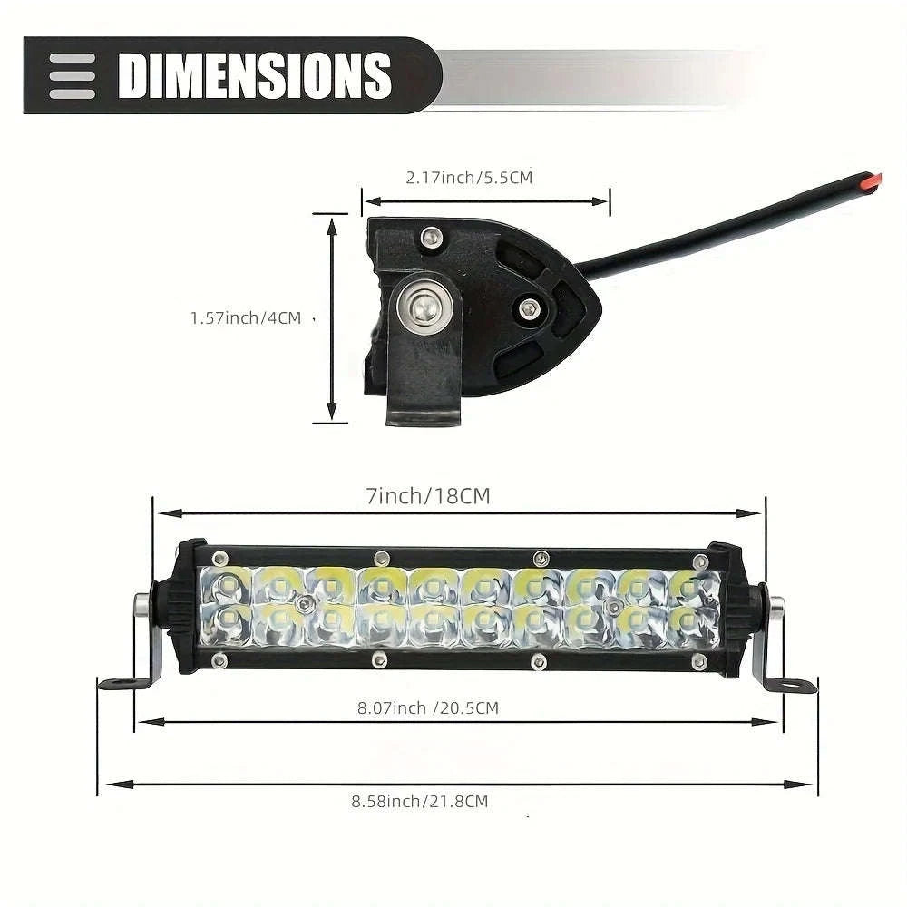 7 Inch Slim Dual Row LED Light Bar Work Light for 4x4 Truck ATV 12V-24V-2piece 7INCH 60W