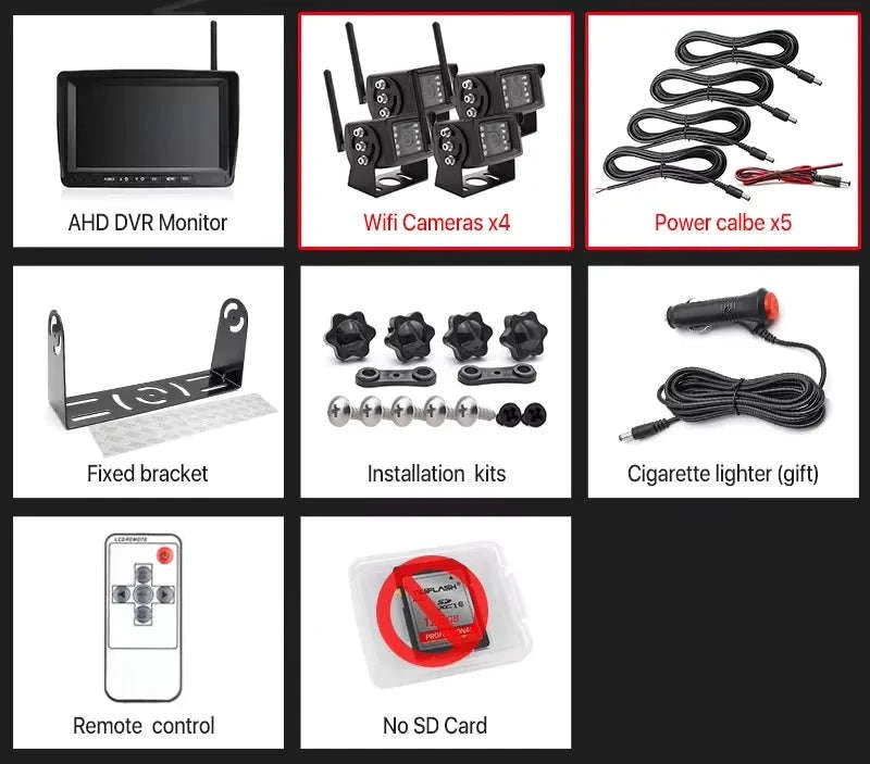 7 Inch Wireless Backup Camera Monitor with Night Vision-4 cameras add 128GB