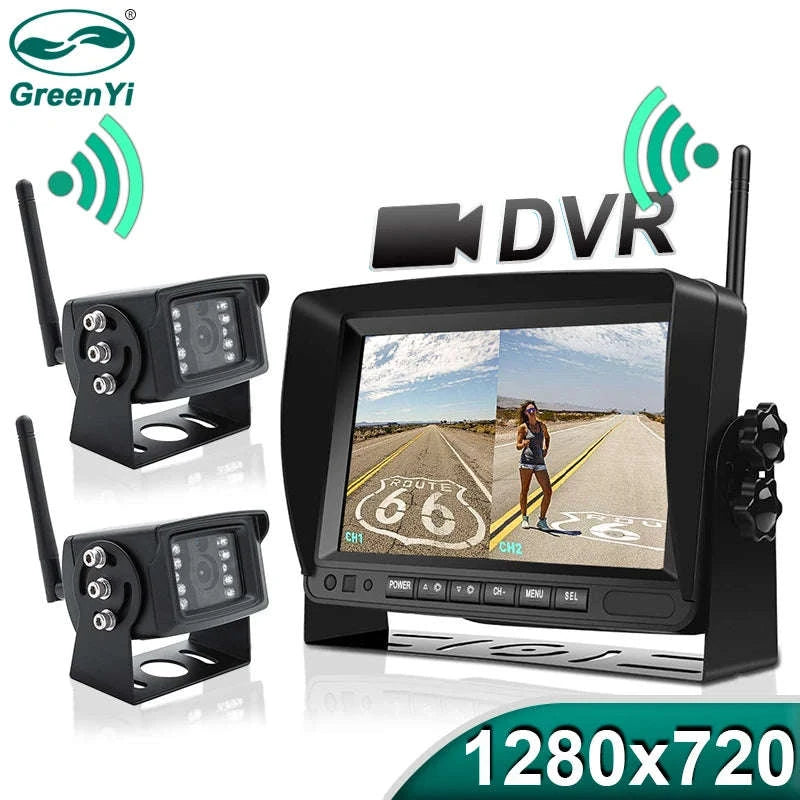 7 Inch Wireless Backup Camera Monitor with Night Vision-4 cameras add 128GB