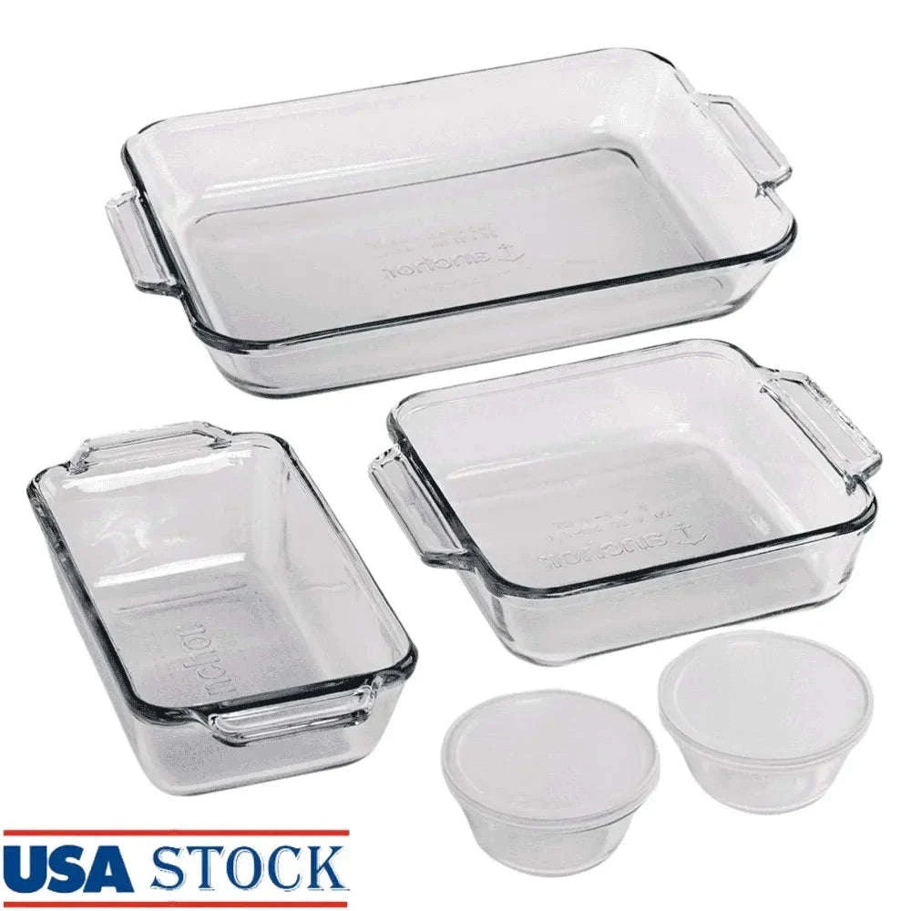 7-Piece Tempered Glass Baking Dish Set for Oven, Microwave & Storage-United States