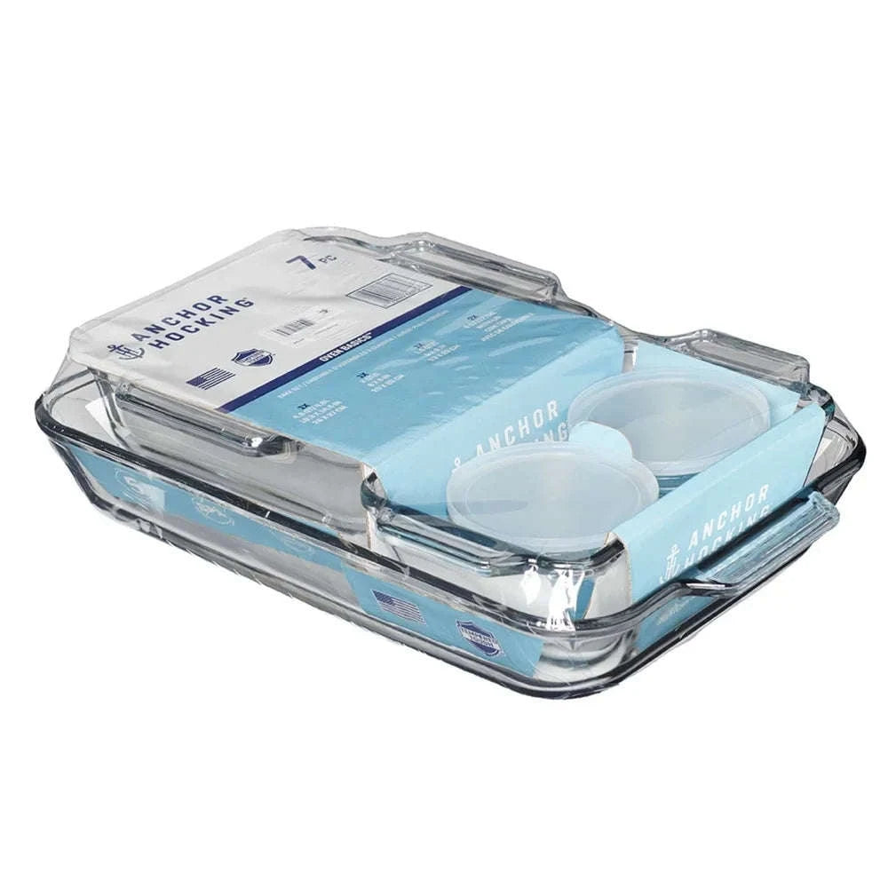 7-Piece Tempered Glass Baking Dish Set for Oven, Microwave & Storage-United States